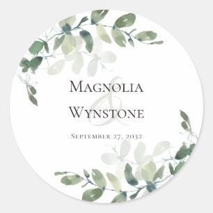 Sticker Rond Sceau mariage Eucalyptus Vert