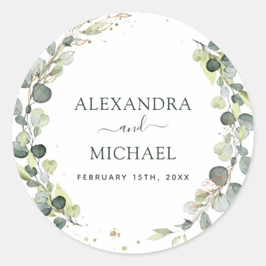 Sticker Rond Sceau mariage Eucalyptus Vert Succulent (Devant)