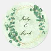 Sticker Rond Sceau Mariage Feuille Eucalyptus géométrique (Devant)