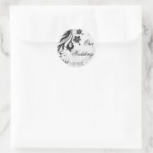 Sticker Rond Sceau Mariage floral noir et blanc (Sac)