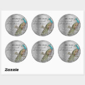 Sticker Rond Sceau Mariage gris argenté Peacock Lovebird (Feuille)