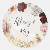 Sticker Rond Sceau Mariage moderne en marbre floral (Devant)