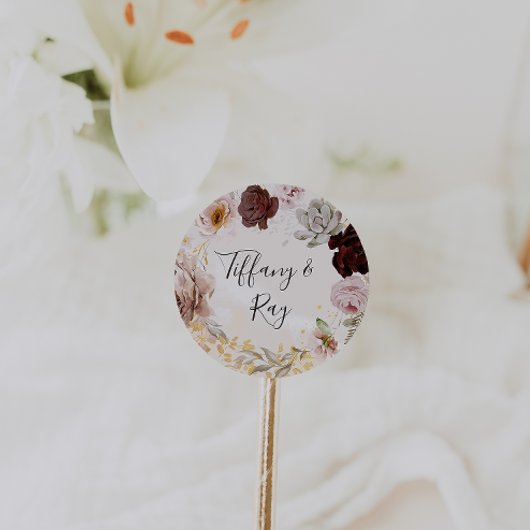 Sticker Rond Sceau Mariage moderne en marbre floral
