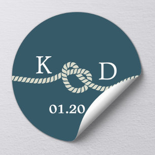Sticker Rond Sceau Mariage nautique bleu marine