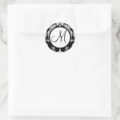 Sticker Rond Sceau Mariage noir Damask Monogram (Sac)