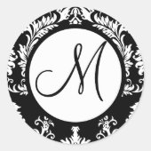 Sticker Rond Sceau Mariage noir Damask Monogram (Devant)
