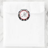 Sticker Rond Sceau Mariage noir Damask Monogram (Sac)