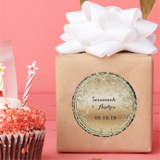 Sticker Rond Sceau Mariage noir et or (Fête)