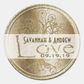 Sticker Rond Sceau Mariage or Gold Swirl Tree (Devant)