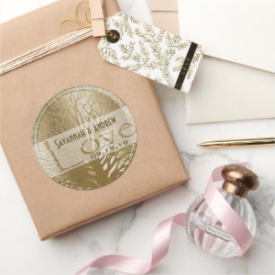 Sticker Rond Sceau Mariage or Golden Oakl Tree