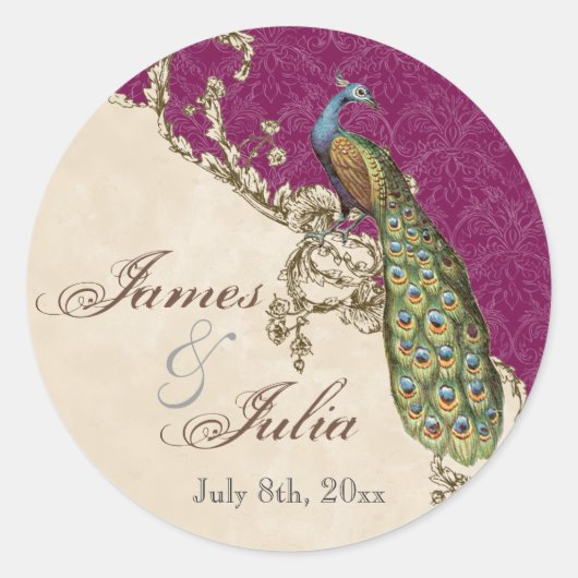 Sticker Rond Sceau Mariage Peacock & Etchat vintage (Devant)