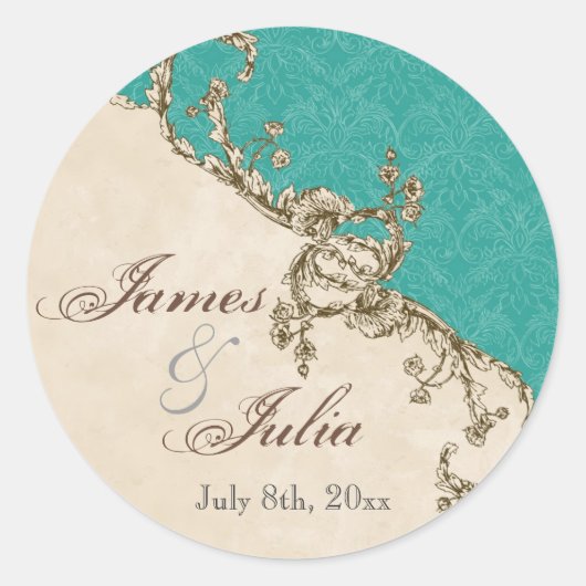 Sticker Rond Sceau Mariage Peacock & Etchat vintage (Devant)
