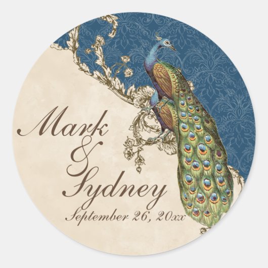 Sticker Rond Sceau Mariage Peacock & Etchat vintage (Devant)