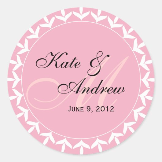Sticker Rond Sceau mariage rose monogramme (Devant)