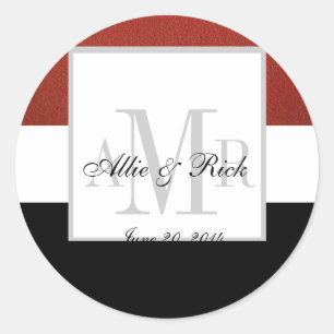 Sticker Rond Sceau Mariage rouge Noir Trois Monogrammes