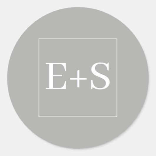 Sticker Rond Sceau Mariage simple et élégant Monogramme gris (Devant)