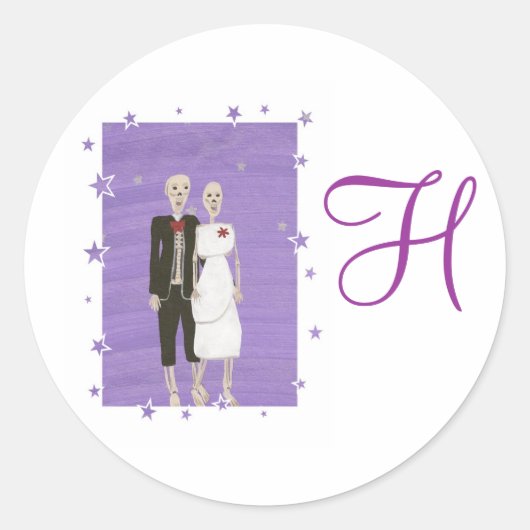 Sticker Rond Sceau Mariage Skeleton Couple Monogram (Devant)