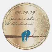 Sticker Rond Sceau Mariage turquoise Inséparable or (Devant)