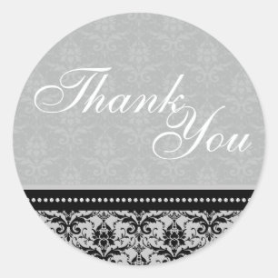 Sticker Rond Sceau Merci - Gris argenté Mariage damassé