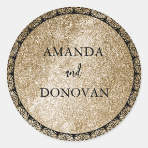 Sticker Rond Sceau minimal d'enveloppe Mariage noir et or
