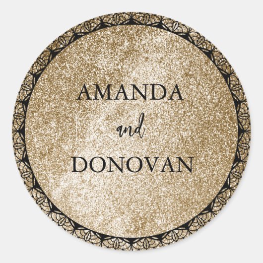 Sticker Rond Sceau minimal d'enveloppe Mariage noir et or (Devant)