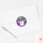 Sticker Rond Sceau pourpre Mariage monogramme Damas (Enveloppe)