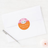Sticker Rond Sceau rose orange Mariage Monogram Damask (Enveloppe)