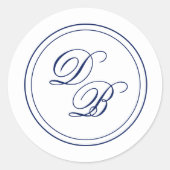 Sticker Rond Sceau simple d'enveloppe monographique bleu et bla (Devant)