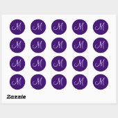 Sticker Rond Sceau violet Faire-part de mariage Monogramme M (Feuille)