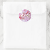 Sticker Rond Sceaux de cerisier rose avec initiales (Sac)