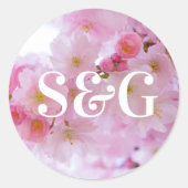 Sticker Rond Sceaux de cerisier rose avec initiales (Devant)