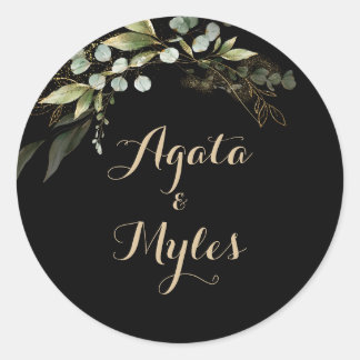 Sticker Rond Sceaux de mariage en vert sauge eucalyptus or