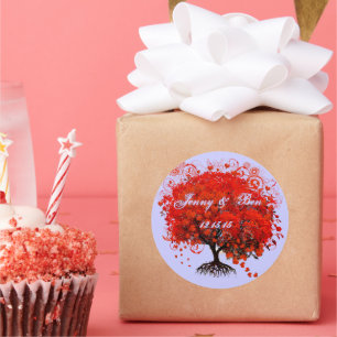 Sticker Rond Sceaux de mariage pour l'arbre à feuilles rouges d