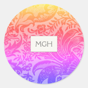 Sticker Rond Sceaux d'enveloppe à monogramme floral arc-en-ciel