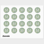 Sticker Rond Sceaux d'enveloppe à monogramme floral vert simple (Feuille)