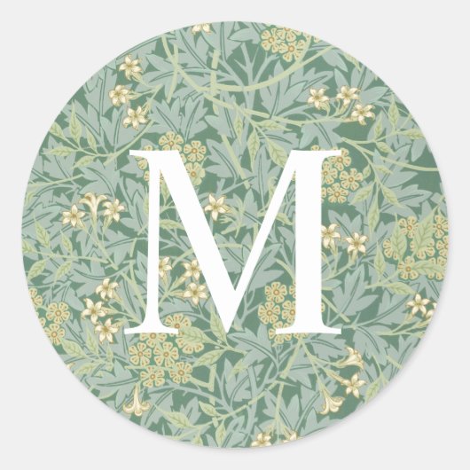 Sticker Rond Sceaux d'enveloppe à monogramme floral vert simple (Devant)