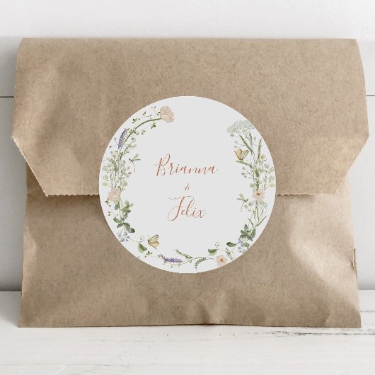 Sticker Rond Sceaux d'enveloppe de mariage de fleurs sauvages d