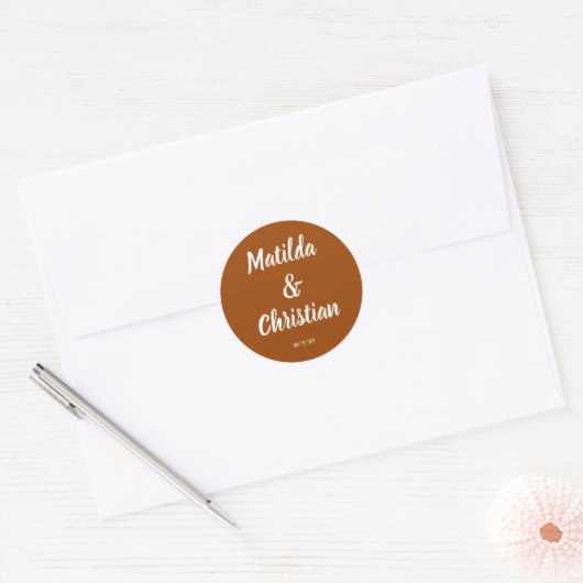 Sticker Rond Sceaux d'enveloppe de mariage orange brûlé minimal (Enveloppe)