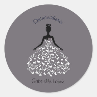 Sticker Rond Sceaux d'enveloppe en argent Quinceanera Papillon 