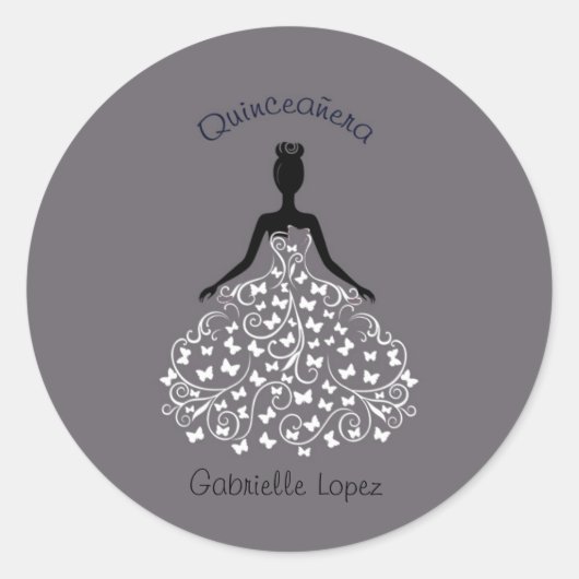 Sticker Rond Sceaux d'enveloppe en argent Quinceanera Papillon (Devant)