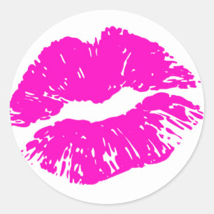 Sticker Rond Scellé Avec Un Baiser D'Impression À Lipe Rose C