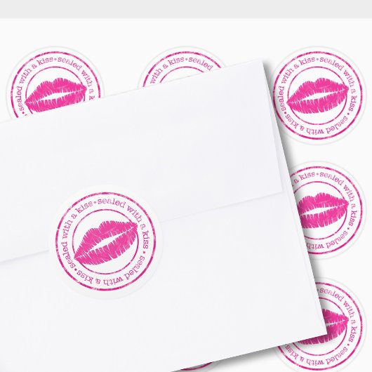Sticker Rond Scellé avec un baiser Rose Lèvres Enveloppe Joint