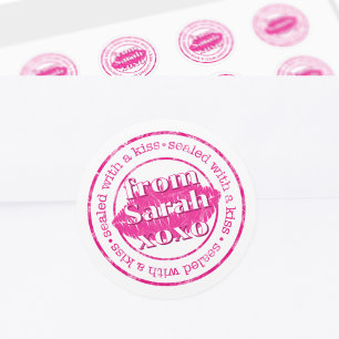Sticker Rond Scellé avec un Kiss Hot Rose Lips Enveloppe Sceau