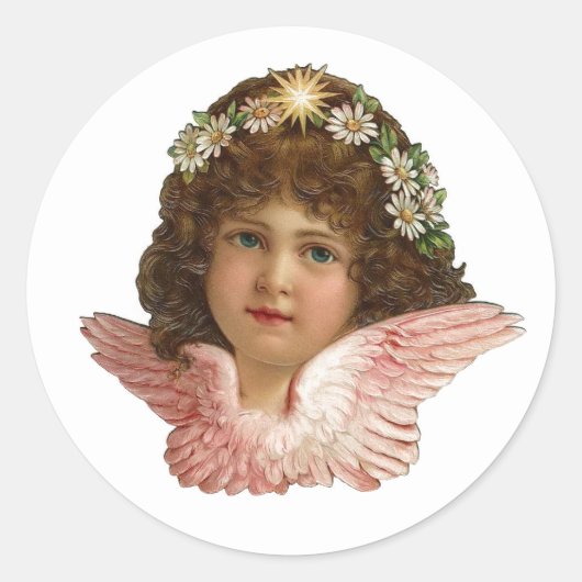 STICKER ROND SCELLÉ D'ENVELOPPE RONDE NOËL ANGE VINTAGE (Devant)