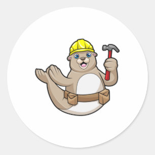 Sticker Rond Sceller comme charpentier avec marteau et Casquett