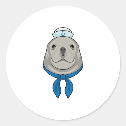 Sticker Rond Sceller comme marin avec casquette marin (Devant)
