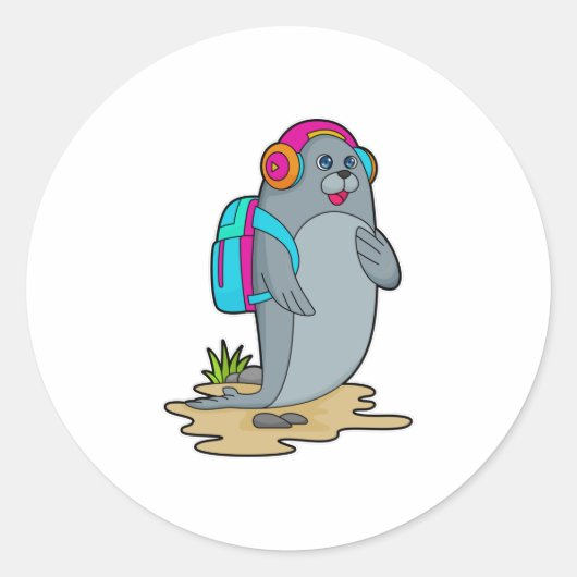 Sticker Rond Sceller comme randonneur avec sac à dos (Devant)