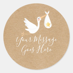 Sticker Rond Scénario de Baby Shower Stork Gold Star Rustique