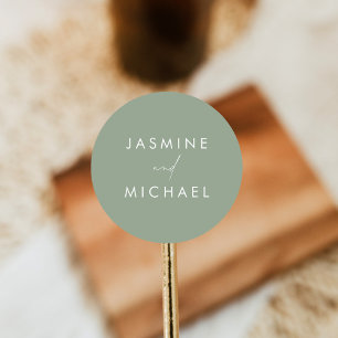 Sticker Rond Scénario moderne Sage Vert Mariage Enveloppe sceau