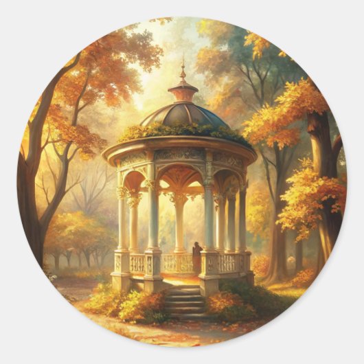 Sticker Rond Scène Automne D'Automne Avec Gazebo (Devant)